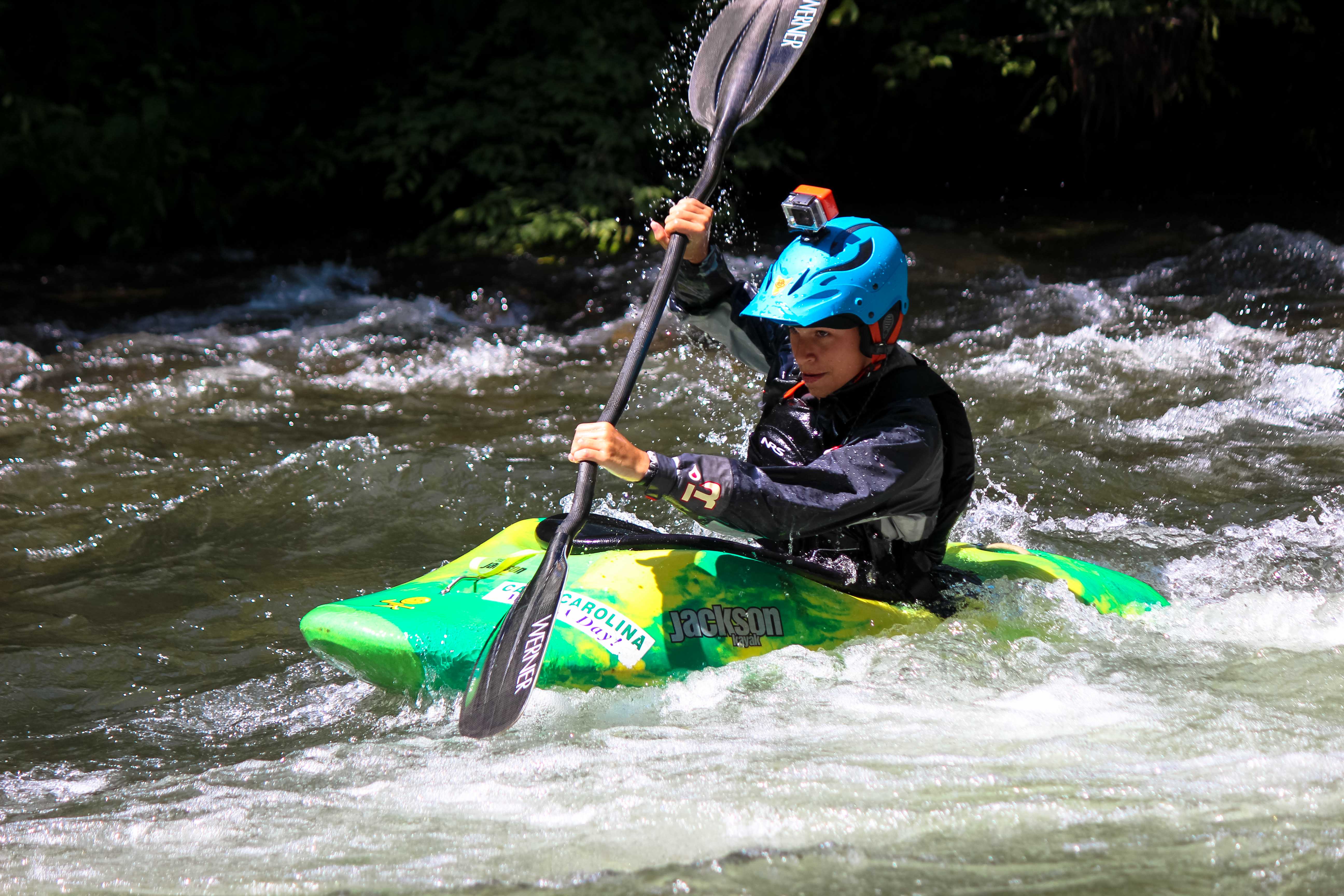 A Camp Carolina camper kayaks 